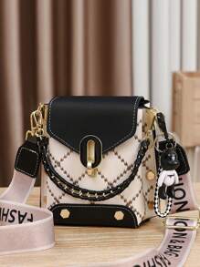 Diamond Pattern Mobile Phone Bag, Stylish Mini Crossbody Bag, Chain Tote Bag And Square Wallet For Women