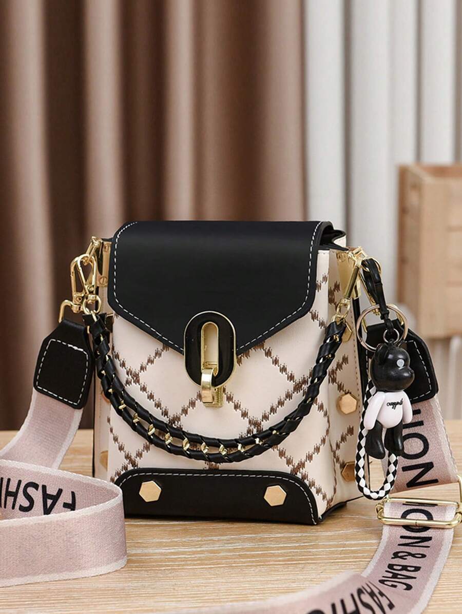 Diamond Pattern Mobile Phone Bag, Stylish Mini Crossbody Bag, Chain Tote Bag And Square Wallet For Women