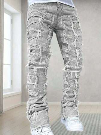 Tween Boys' Patchwork Frayed Hem Casual Jeans