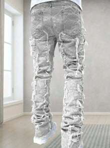 Tween Boys' Patchwork Frayed Hem Casual Jeans