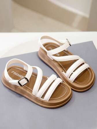 HAHABOBO 全新夏季女童儿童凉拖鞋白色简约时尚纯色条纹时尚露趾纯色百搭柔软舒适轻便夏季户外沙滩鞋花园鞋适合上学和旅行