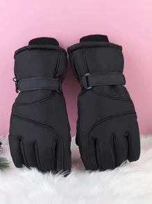 男士冬季滑雪手套，触摸屏雪地手套，防水防风冬季滑雪手套，适合寒冷天气滑雪和单板滑雪 - 黑色 - 查看 9