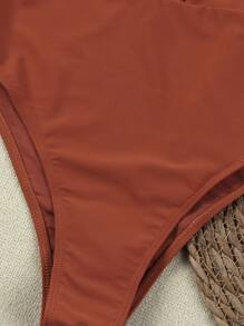 新款春夏优雅棕色镂空连体泳衣，欧美风，适合海滩、度假、派对、约会等场合。 - 棕色 - 查看 6