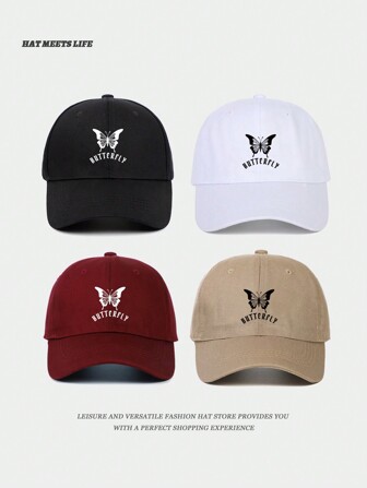 男女通用可调节棒球帽，带蝴蝶图案印花，轻便透气太阳帽，适合户外日常通勤