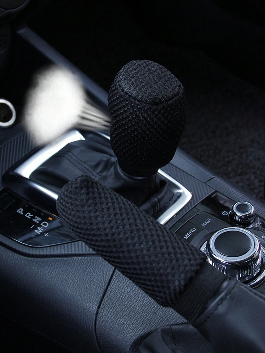 MEIKAXIU 2 件套三明治透气按摩舒适汽车手刹和变速杆套套装，黑色，红色，紫色，米色，灰色 - 均碼 - 查看 1