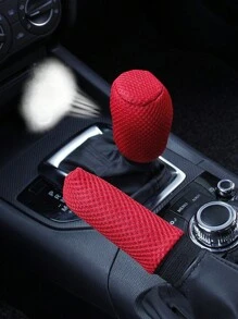 MEIKAXIU 2 件套三明治透气按摩舒适汽车手刹和变速杆套套装，黑色，红色，紫色，米色，灰色 - 均碼 - 查看 2