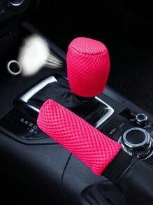 MEIKAXIU 2 件套三明治透气按摩舒适汽车手刹和变速杆套套装，黑色，红色，紫色，米色，灰色 - 均碼 - 查看 3