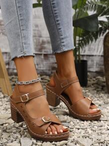 IH2 Summer New Fashion Casual Hollow Out Breathable Women's French Style High Heel Sandals