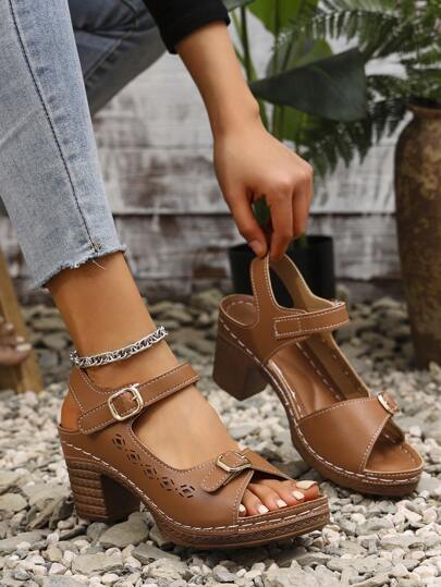 IH2 Summer New Fashion Casual Hollow Out Breathable Women's French Style High Heel Sandals