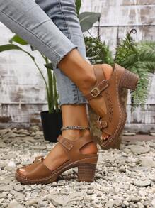 IH2 Summer New Fashion Casual Hollow Out Breathable Women's French Style High Heel Sandals