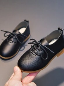 Kids' Solid Color Casual Slip-On New Style Lace-Up Simplistic Flats For Boys And Girls - Black - View 3