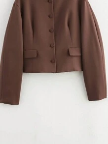 Women's Casual Balloon Style Round Neck Long Sleeve Jacket - Brown - View 9