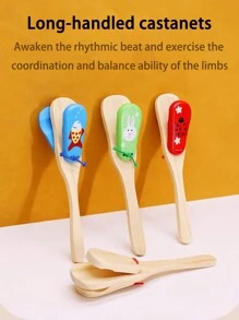 Wooden Cartoon Colorful Long Handle Clapper Percussion Musical Instrument, Beginner Musical Teaching Tool, Suitable For Outdoor Performance, Music Lover, Beginners - Multicolor - View 5