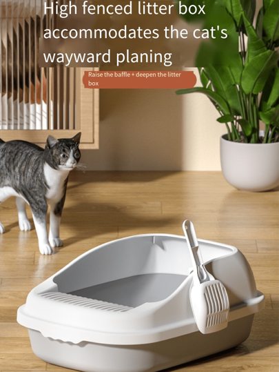 1pc Large Semi-Enclosed Open Style Cat Litter Box, Indoor Room Specific Anti-Splash Litter Tray