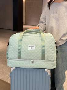 纯色简约旅行行李手提包带拉链，多功能独立鞋隔层，大容量收纳轻便单肩包男女通用返校用品包学校用品学校配件学校用品