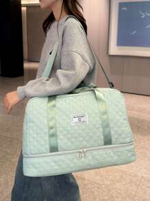 纯色简约旅行行李手提包带拉链，多功能独立鞋隔层，大容量收纳轻便单肩包男女通用返校用品包学校用品学校配件学校用品