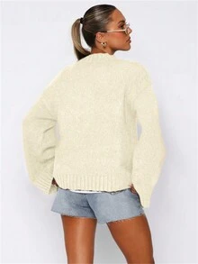 女士时尚长袖针织毛衣，柔软宽松版型，全新秋冬设计 - 杏色 - 查看 6