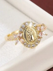 Tsnamer 1 件优雅圣母玛利亚戒指，适合女士女孩，复古闪亮方晶锆石，日常戒指，时尚个性化珠宝礼物 - 戒指 - 查看 1