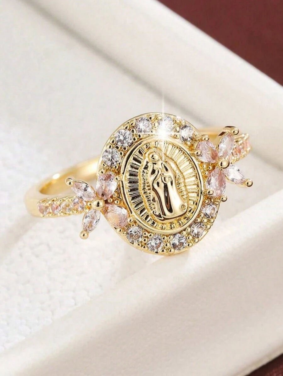 Tsnamer 1 件优雅圣母玛利亚戒指，适合女士女孩，复古闪亮方晶锆石，日常戒指，时尚个性化珠宝礼物 - 戒指 - 查看 1