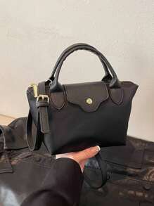 New Women Versatile Large Nylon Solid Color Shoulder Bag, Crossbody Bag, Tote Bag - Black - View 10