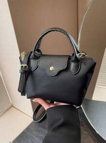 New Women Versatile Large Nylon Solid Color Shoulder Bag, Crossbody Bag, Tote Bag - Black - View 7