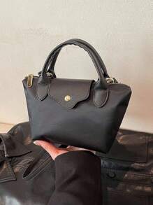 New Women Versatile Large Nylon Solid Color Shoulder Bag, Crossbody Bag, Tote Bag - Black - View 11