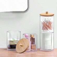 1pc Clear Acrylic Cleaning Swab Storage Jar - Organize And Store Cosmetic Cleaning Pads In A Stylish Way, Valentine's Day Gift, Perfect Bathroom Storage Jar,Home Decor ,Room Decor,Wall Decor