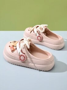 New Lace-Up Accessory Fashion Simple Hollow Out Sandals For Women, Elegant Lady Versatile Flat Platform Clogs - Pink - View 5