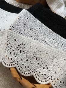 1pc Fine Cotton Embroidered Lace Trim, DIY Garment Sewing Accessory For Cuffs, Collars, Skirt Hem Decoration