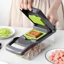 16pcs Vegetable Chopper, Multi-Function Fruit Slicer, Manual Food Grinder, Outdoor Camping Vegetable Slicer With Container, Onion Chopper, Potato Shredder, Kitchen Gadgets, Manual Food Shredder With Container, Interchangeable Blade Onion Chopper, Potato Grinder, Kitchen Tools, Dorm Essentials