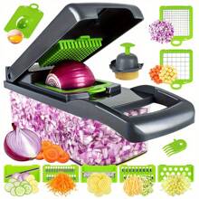 16pcs Vegetable Chopper, Multi-Function Fruit Slicer, Manual Food Grinder, Outdoor Camping Vegetable Slicer With Container, Onion Chopper, Potato Shredder, Kitchen Gadgets, Manual Food Shredder With Container, Interchangeable Blade Onion Chopper, Potato Grinder, Kitchen Tools, Dorm Essentials