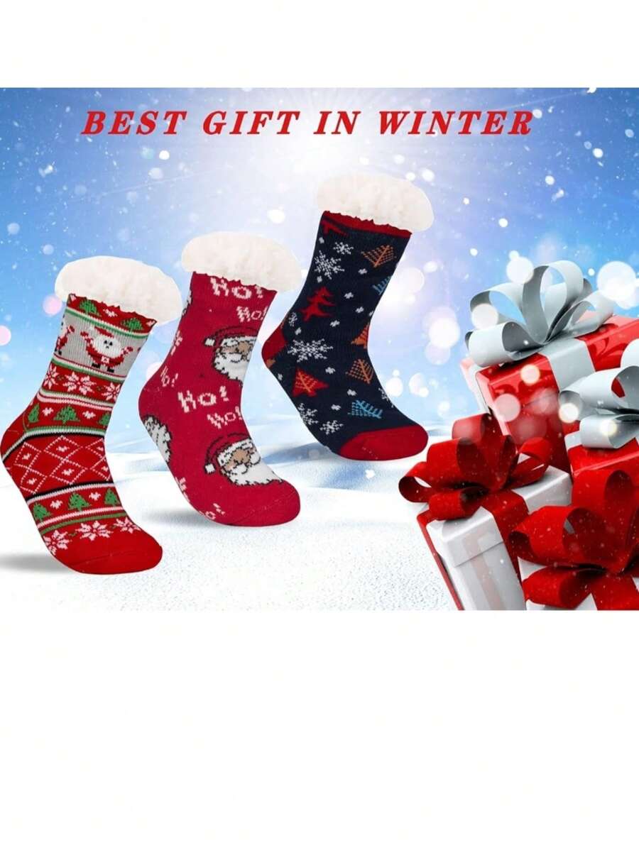 3 pares calceta aborregada navideña calientita calcetin termico con antiderrapante colores y modelos al azar - Multicolor - Ver 1