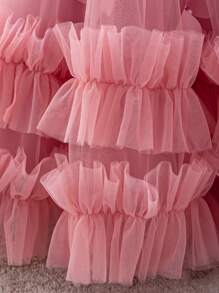 1pc Elegant Solid Color Mesh Patchwork Sleeveless Princess Dress With 3D Butterfly Decor, For Young Girl Formal Occasions, Birthday Party, Photography