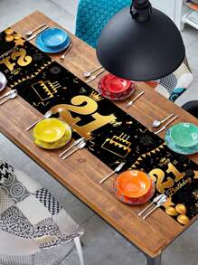 Mantel elegante de cumpleaños de color negro y dorado multicolor, 1 pieza de tela de poliéster antideslizante y rectangular para decoración de fiesta de cumpleaños, adecuado para hombres y mujeres