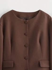 Women's Casual Balloon Style Round Neck Long Sleeve Jacket - Brown - View 10