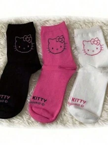 Sanrio 3pairs Christmas Decoration 1Pc Socks Kitty Cat Cute Soft Japanese Style Mid Tube Socks Women's Stockings & Hosiery Hello Kittys Kuromis Cinnamorolls My Melodys Pochaccos Pom Pom Purins