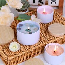42 Peças/6 Conjuntos Latas de Vela Brancas, Frascos de Vela Pretos Foscos de 4 Onças com Tampas de Grão de Madeira para Fabricação de Velas, Suportes de Pavio, Autocolantes de Pavio para Fabricação de Velas, Artesanato DIY, Armazenamento de Pequenos Itens