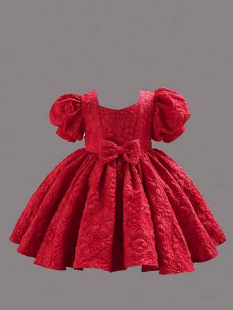 1 件装女婴公主裙，3D 泡泡袖，正面有可爱蝴蝶结，适合芭蕾舞裙、派对、生日、表演