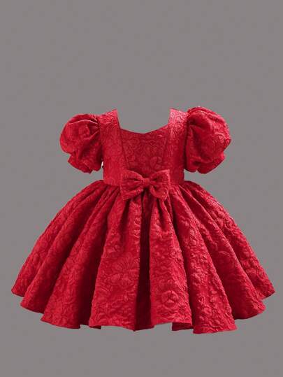 1 件装女婴公主裙，3D 泡泡袖，正面有可爱蝴蝶结，适合芭蕾舞裙、派对、生日、表演