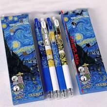 4pcs/Set Van Gogh Starry Night Pen, High Quality, Retractable, 0.5mm Fine Tip, Smooth Writing - For Diary & Stationery Back To School - màu đen - Xem 5