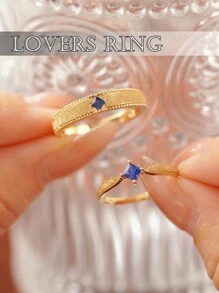 1 pieza Anillo de pareja de plata de ley 925 con diseño de rombo, regalo de San Valentín apto para uso diario de mujeres, joyería de compromiso y boda para San Valentín