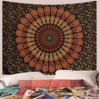 1pc Peacock Mandala Flower Pattern Tapestry, Boho Room Living Room Wall Decor Backdrop Wall Hanging, Hippie Vintage Decor Gifts Birthday Graduation
