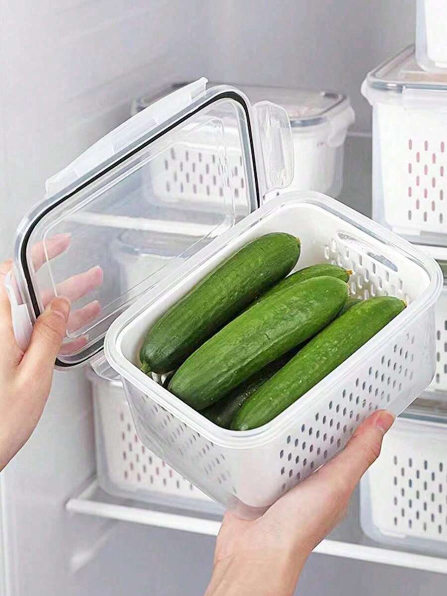 1个全新透明塑料食品储物盒,密封冰箱盒,用于存放水果、蔬菜、肉类,适合户外、露营等场合。 - 透明 - 查看 1