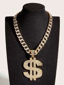 1 set Collar con colgante con signo de dólar con brillo, diseño exagerado de para discoteca y hombres de hip hop