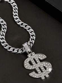 1 set Collar con colgante con signo de dólar con brillo, diseño exagerado de para discoteca y hombres de hip hop