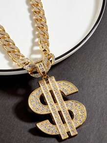 1 set Collar con colgante con signo de dólar con brillo, diseño exagerado de para discoteca y hombres de hip hop