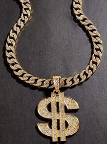1 set Collar con colgante con signo de dólar con brillo, diseño exagerado de para discoteca y hombres de hip hop