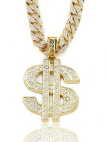 1 set Collar con colgante con signo de dólar con brillo, diseño exagerado de para discoteca y hombres de hip hop