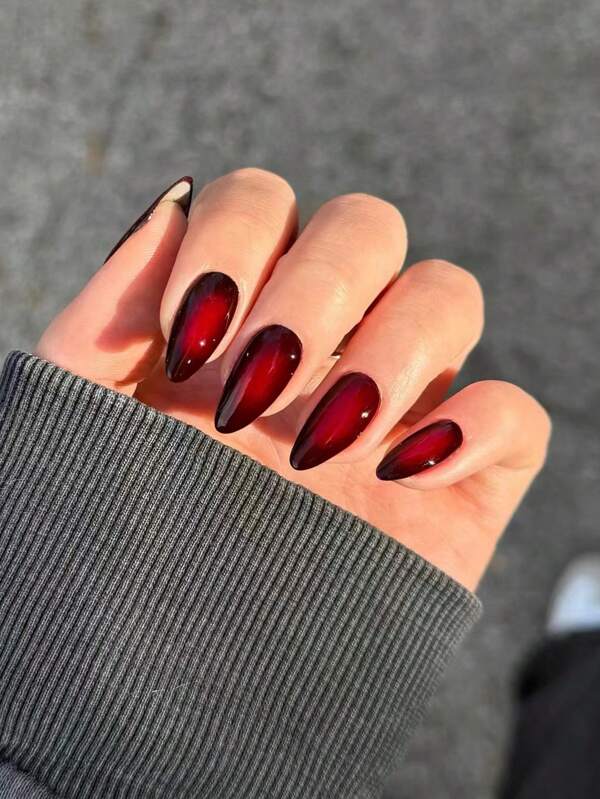 Elevate Your Style With, 24Pcs Almond Black Gradient Tip Press On Nails Medium Fit Perfectly Design Acrylic False Nail Set,Contain 1Pc Jelly Glue And 1Pc Nail File, Red Nails For Women And Girls To Diy Daily Work Study And Party Use Nail Supplies Nails