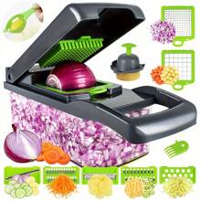 16pcs Vegetable Chopper, Multi-Function Fruit Slicer, Manual Food Grinder, Outdoor Camping Vegetable Slicer With Container, Onion Chopper, Potato Shredder, Kitchen Gadgets, Manual Food Shredder With Container, Interchangeable Blade Onion Chopper, Potato Grinder, Kitchen Tools, Dorm Essentials